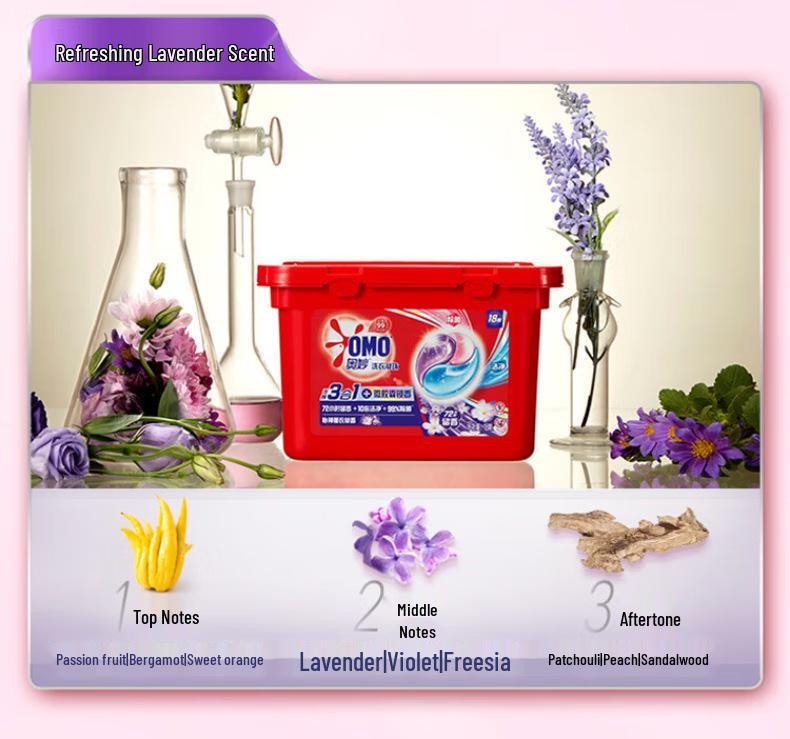Mystic Lavender 3-in-1 Laundry Pods: Stain Remover, Sterilizer, Mite Remover with Long-Lasting Fragrance.