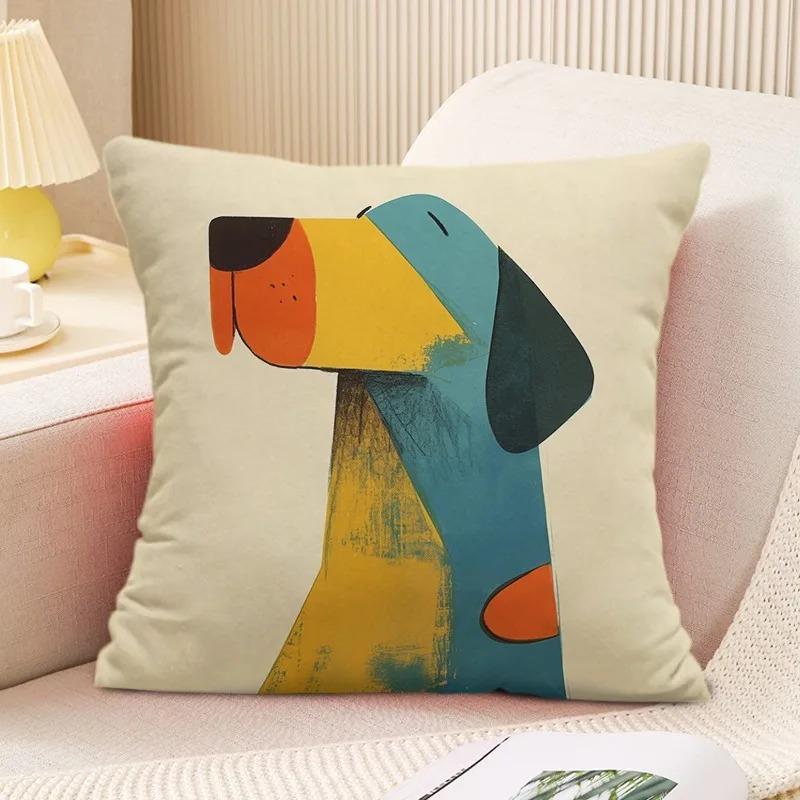 Art Illustration Dog Cushion Cover German Shepherd Doberman Peach Skin Throw Pillowcase For Sofa Living Room Home Decor 40X40Cm