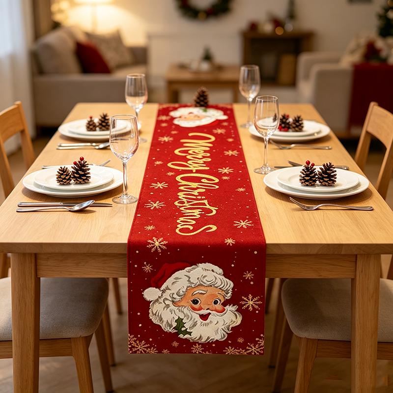 Merry Christmas Santa Claus Table Runner Christmas Decor for Home Winter Holiday Kitchen Dining Tablecloth Decor Navidad