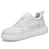 8cm Height-Increasing Cowhide White Sneakers - Trendy, Breathable, Casual Sports Shoes for Men.