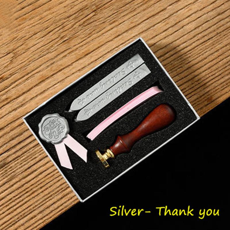 1 Set Creative Wax Seal Set DIY Handmade Ribbon Envelope Gift Seal Vintage Wooden Invitation Letter Seal Wedding Stamp Gift