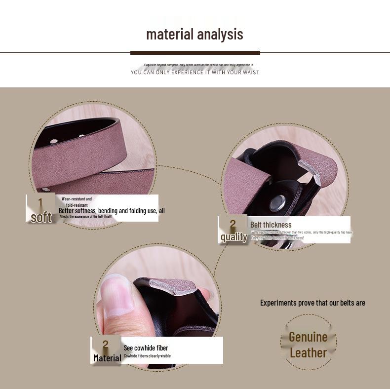 Women's Genuine Leather Fashion Belt – Versatile Casual Waistband with Pin Buckle for Jeans