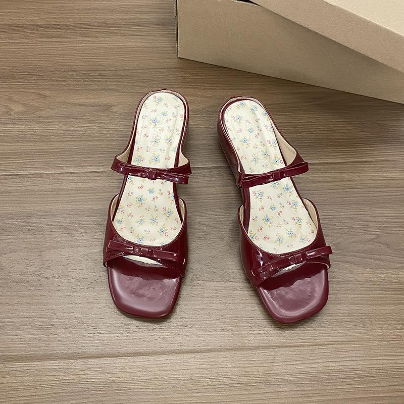 Small inner height increase women's shoes French beautiful floral bow open-toed outer wear spring and summer with skirt cool slippers