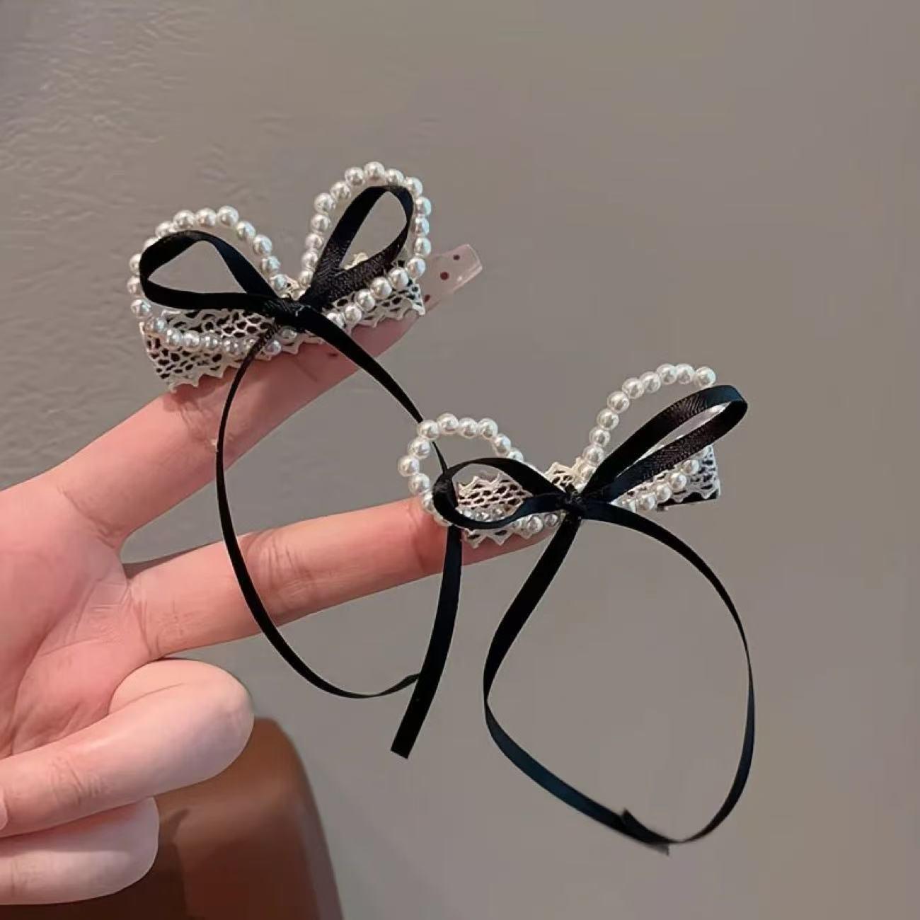 Korean Baby Pearl Ribbon Bow Hair Clip - Children s Sweet Bangs Duckbill Hairpin.