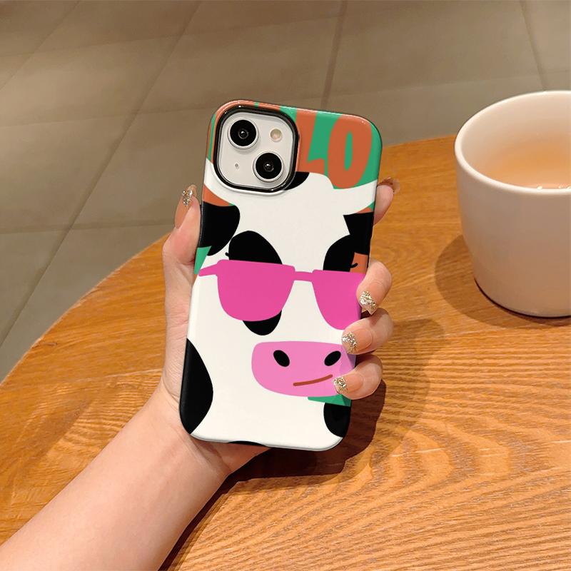 Funky Pop Cow Pink Sunglasses Colorful Abstract Pattern Film Aesthetic Protective Shockproof Bumper Case Cover For iPhone 14 15 16 Pro Max Plus