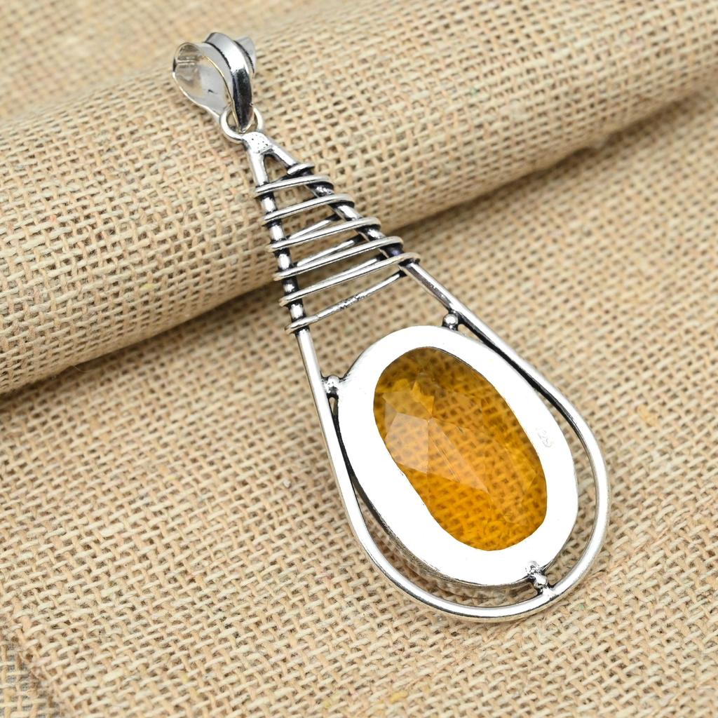 Citrin drágakő 925 ezüst kézzel készített ovális alakú ékszer medál ajándékba