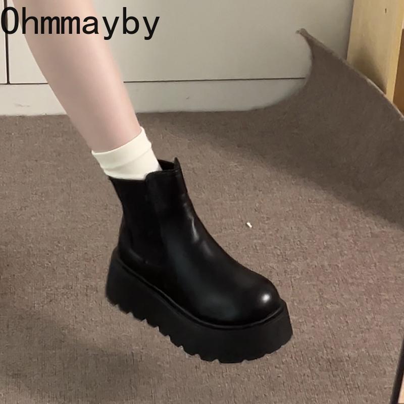 Platform Heel Women Ankle Fashion Slip on Autumn Winter Keep Warm Short Booties De Mujer for Adult Women