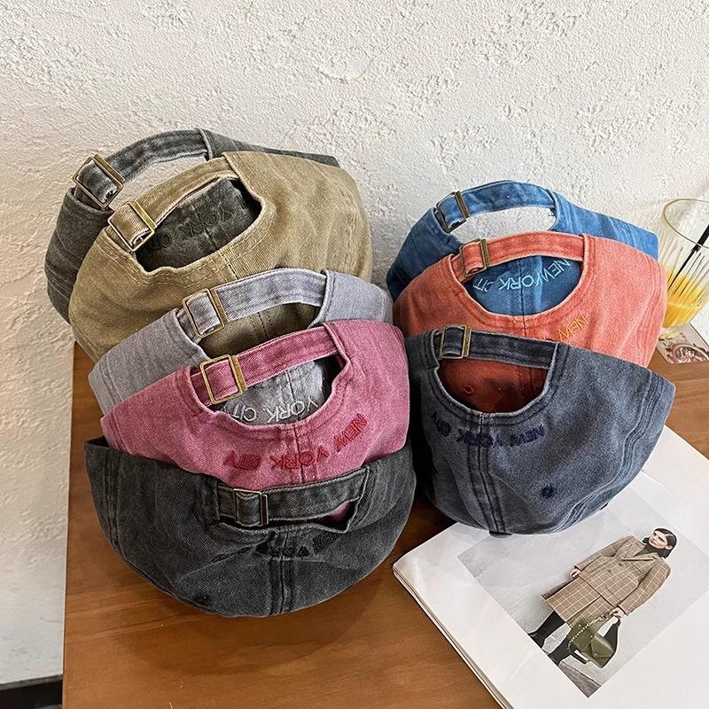 Retro English Letter Embroidered Baseball Cap New Style Wash Cotton Denim Baseball Cap Men and Women Sun Protection Sun Hat