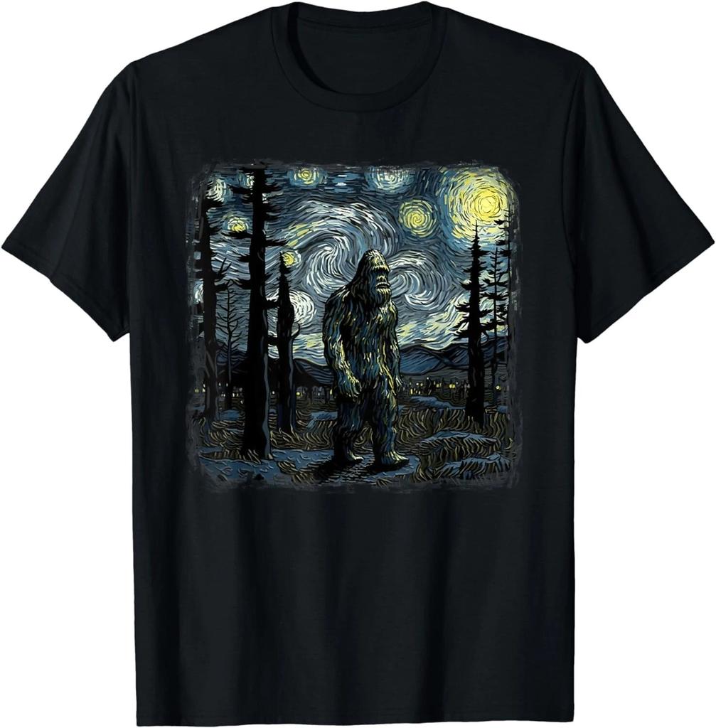 Bigfoot Starry Night Sasquatch Van Gogh Sky Painting Art Gift Unisex T-Shirt