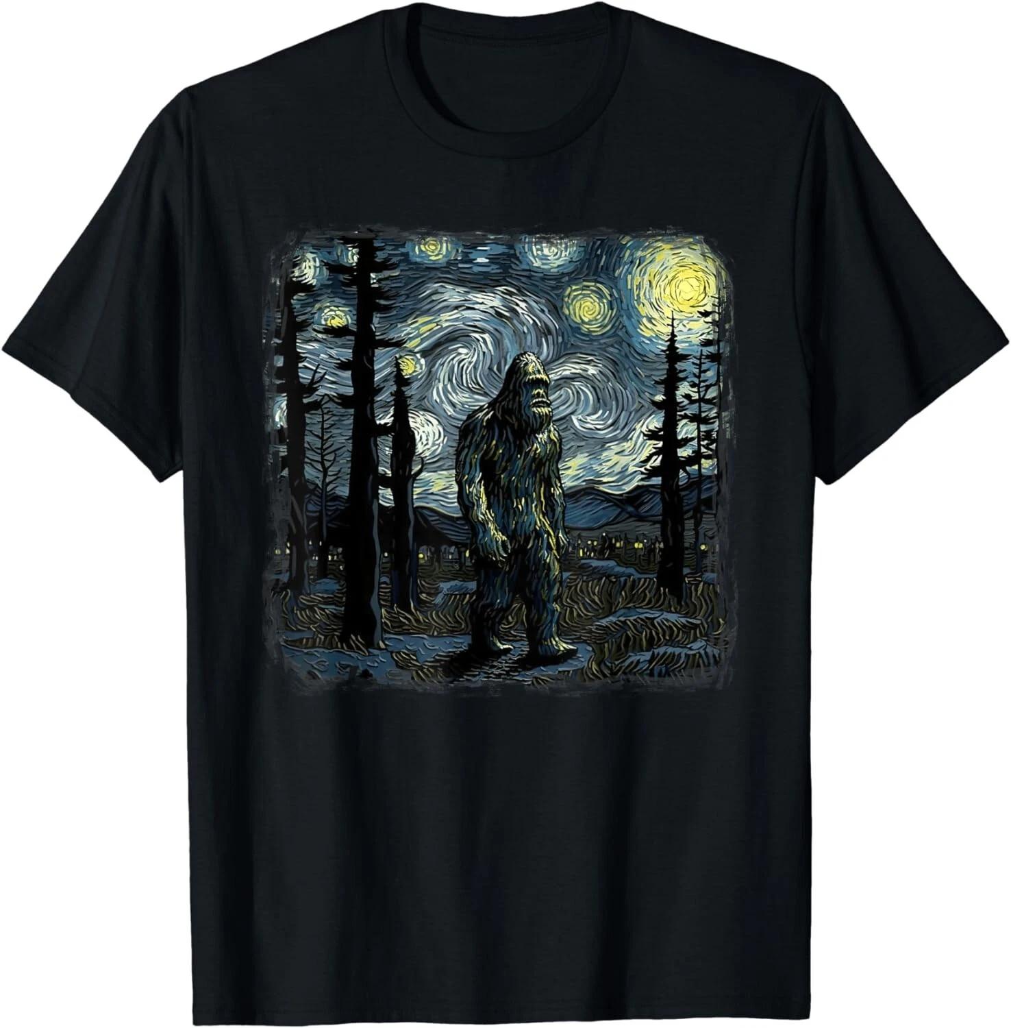 

Bigfoot Starry Night Sasquatch Van Gogh Sky Painting Art Gift Unisex T-Shirt S