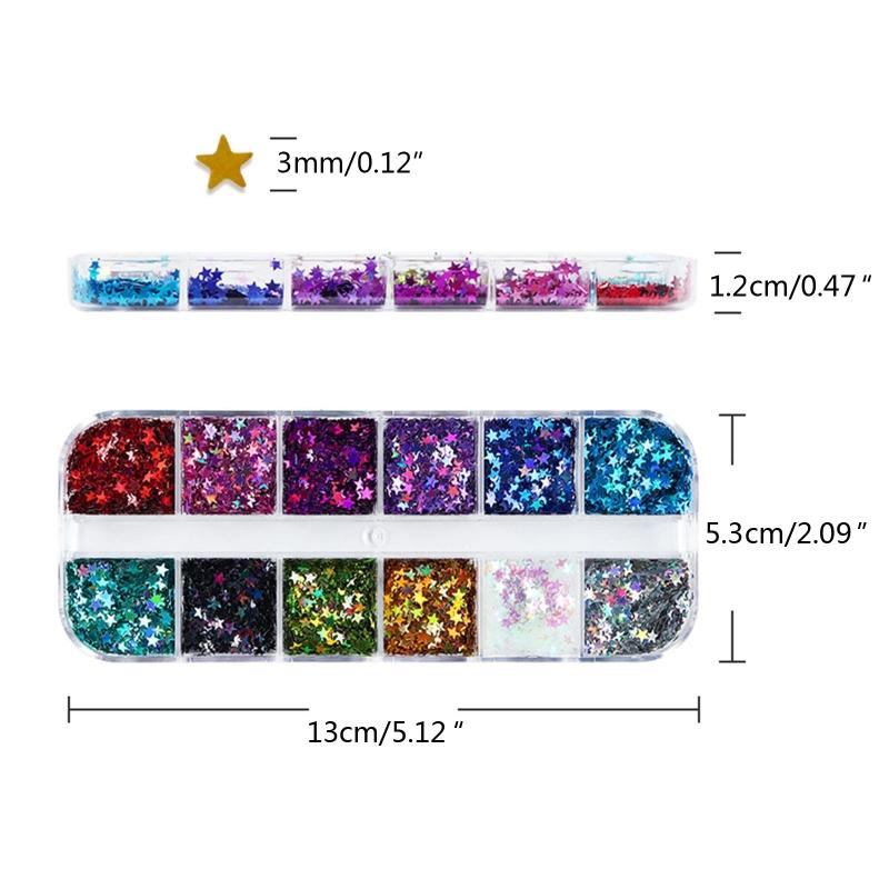 12Grid Five-pointed Star Sequins Size 3mm Mixed Nail Jewelry Resin Drop Glue Filled Sequins 3D Holographic Flake Sequins