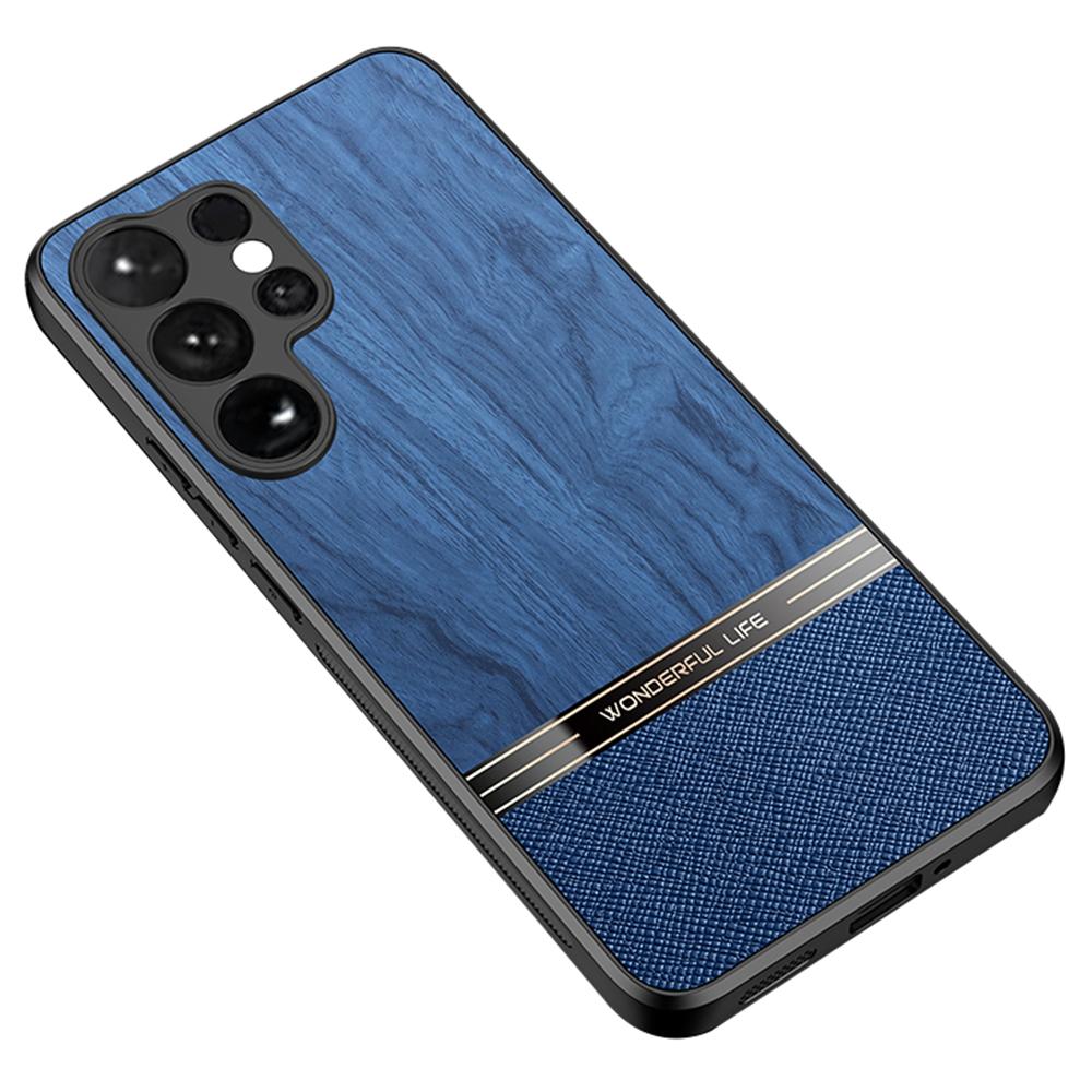 For Samsung Galaxy S23 Ultra Case Wood Texture Leather Coated TPU Phone Protective Cover