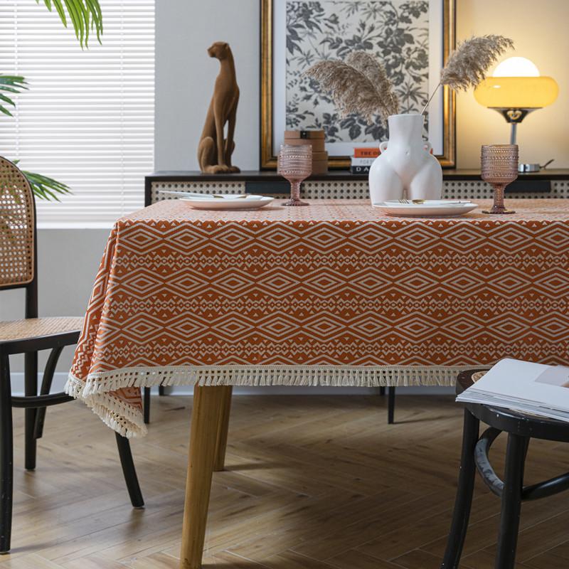 Geometric Tablecloth Famous Rhombus All-Polyester Jacquard Fringed Rectangular Dining Table Coffee Table Tablecloth Cover Towel