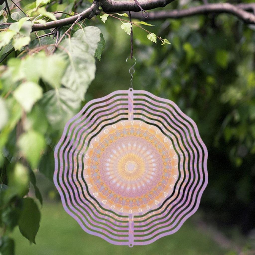 360 Rotating Metal Wind Chime for Outdoor Garden Balcony Decor 10 Inch Weatherproof Hanging Ornament with Transparent Circular Design