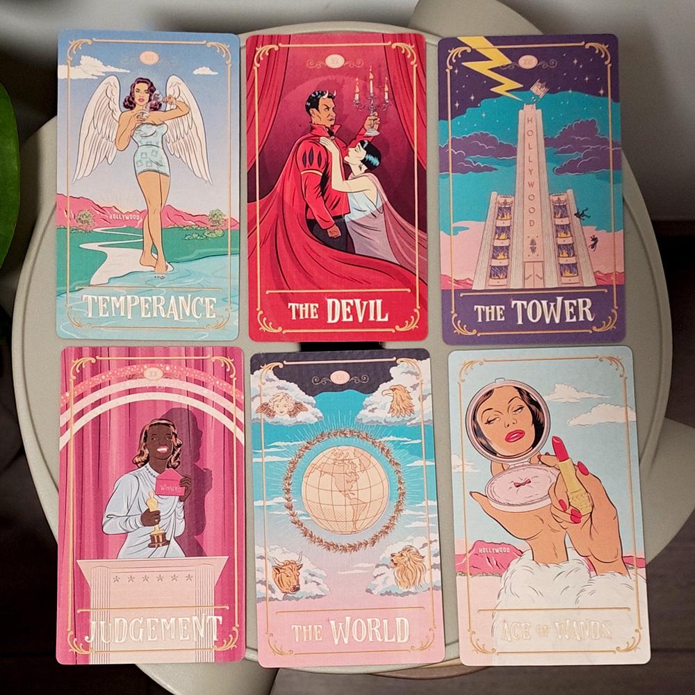 12*7cm Tinseltown Tarot in stabiler Box Rosa Vintage Hollywood-inspiriertes Deck 78 illustrierte Karten