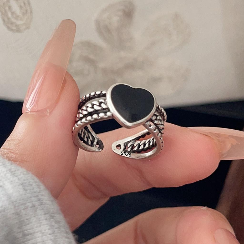 Copper Rings For Women Geometric Fine Jewelry Finger Adjustable Wide Heart Stone Ring For Party Birthday Gift