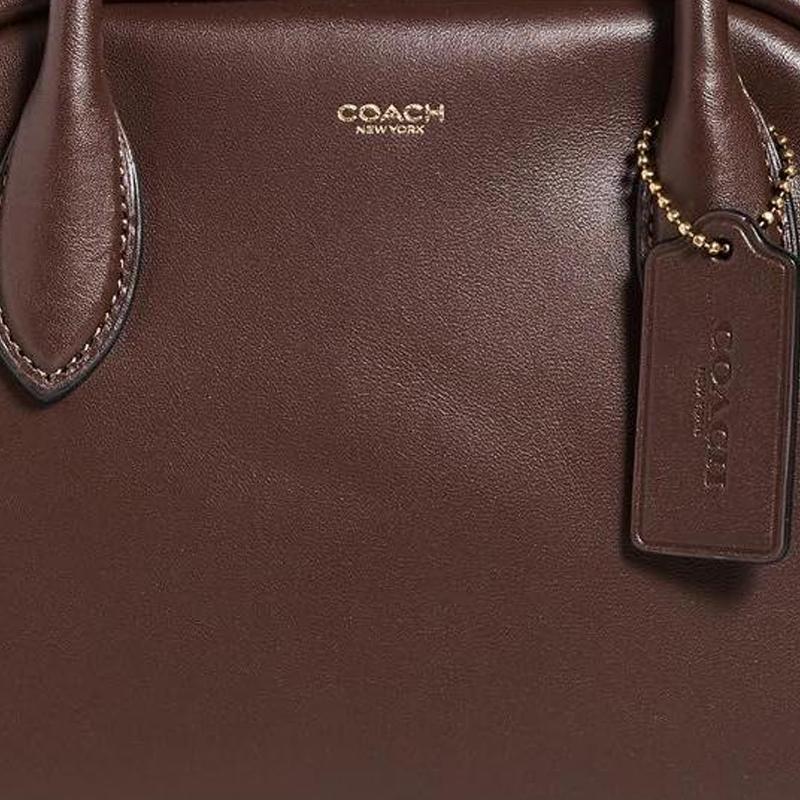 Coach Borough 23 Metal Logo Zipper Closure Detachable Shoulder Strap Leather Bowling Bag Women Bags Brown CU863-B4MPL