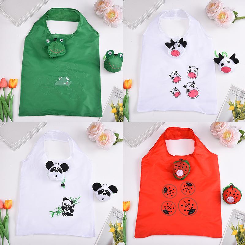 Cute Animal Foldable Shopping Bag Large Capacity Folding Tote Bag Supermarket Shopping Storage Pouch Reusable Eco-Friendly Bags