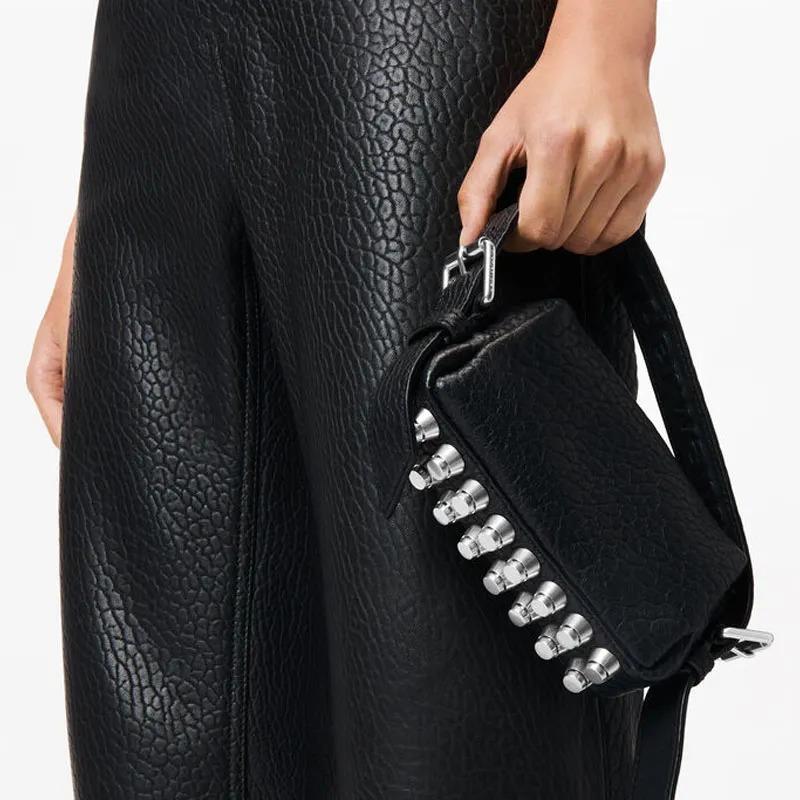 Alexander Wang Ricco Stud-Detailed Zipper Clutch Mini Lambskin Handbag for Women in Black