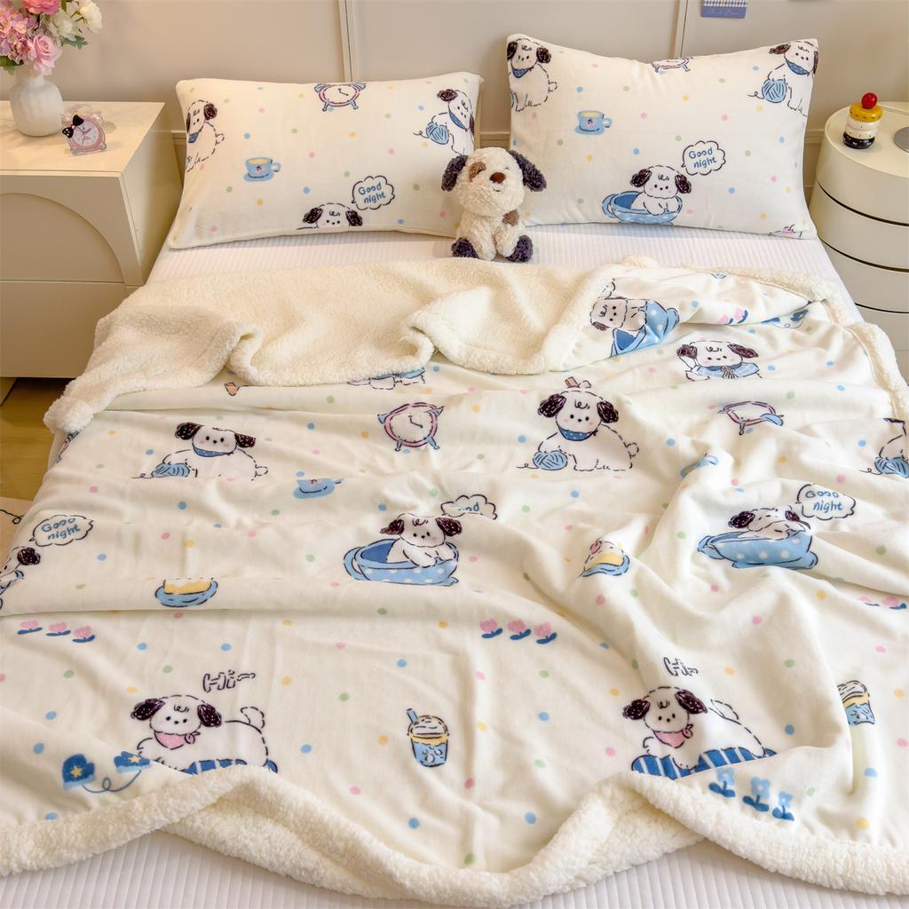 Cartoon Bowknot Printed Coral Fleece Blanket Thickened Artificial Lambswool Spring Autumn Warm Blankets For Bed Sofa Nap Blanket