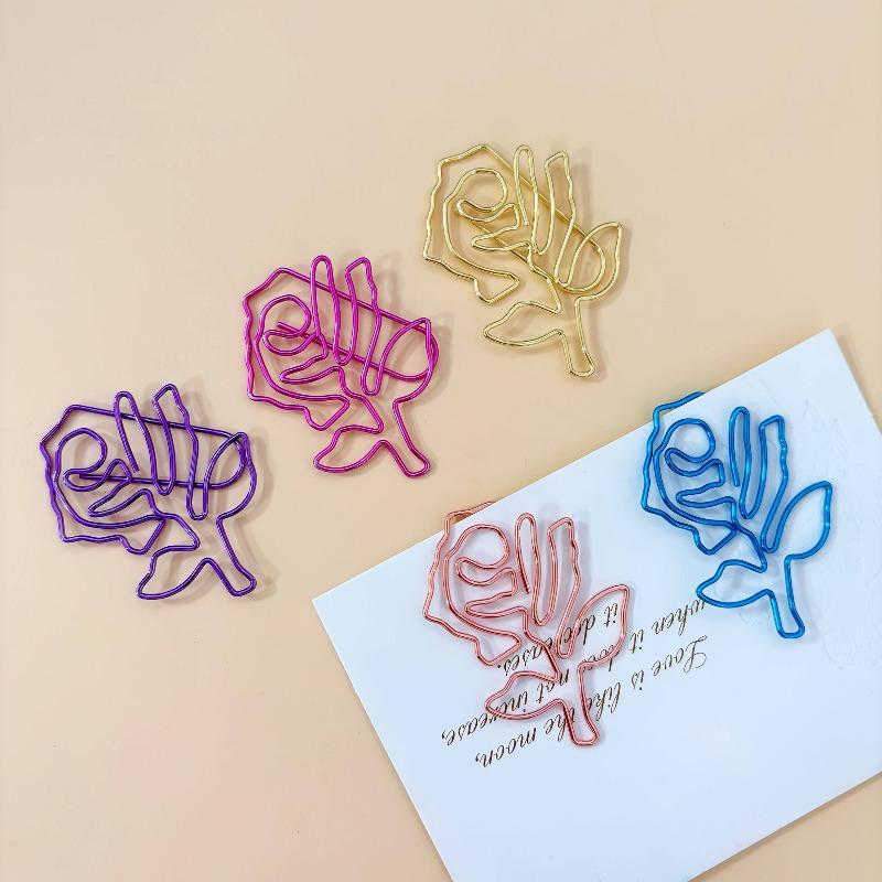 24pcs Rose Shaped Paper Clips Colorful Metal Clips Office School Supplies Organizing Documents Craft Metal Clips Office Supplies