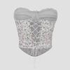 Floral Lace Corset Top Strapless Sweetheart Bustier with 3D Flower Decor
