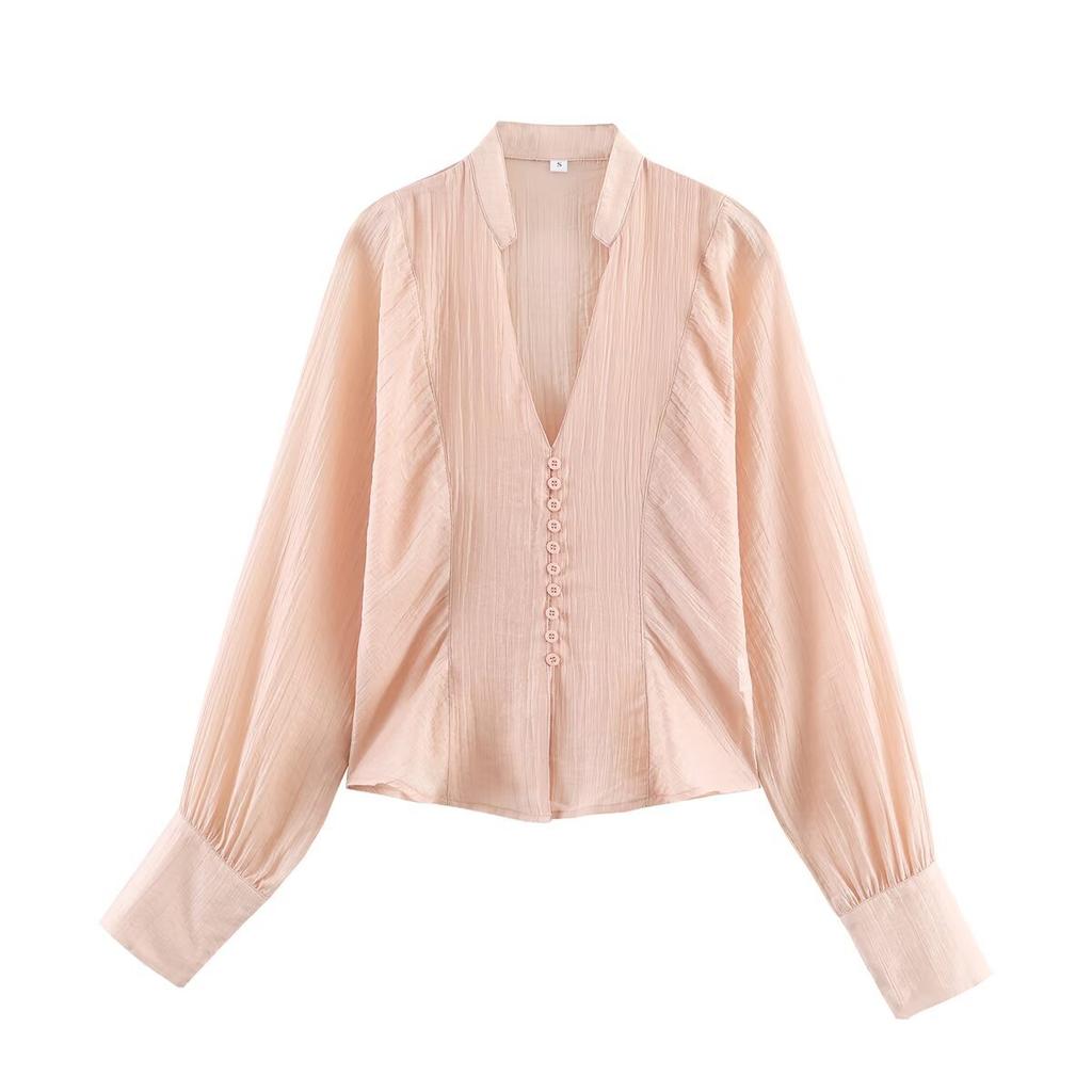 European and American Style, New Women's Clothing, Foreign Style, Fashionable, Versatile, Button-decorated Waist Shirt