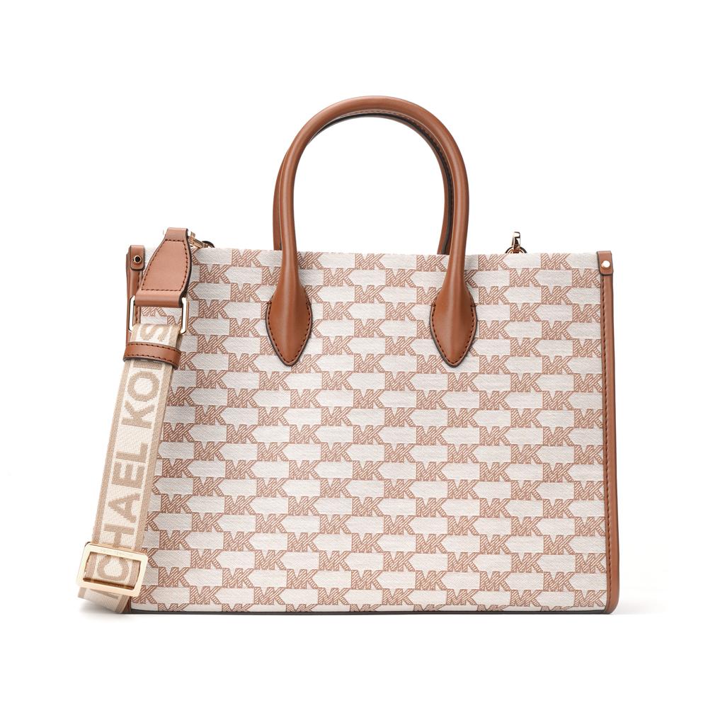 Michael Kors MK Mirella Classic Monogram Tote Commuter Fashion Women Tote Bag Beige Brown 35S2G7ZT6J-299