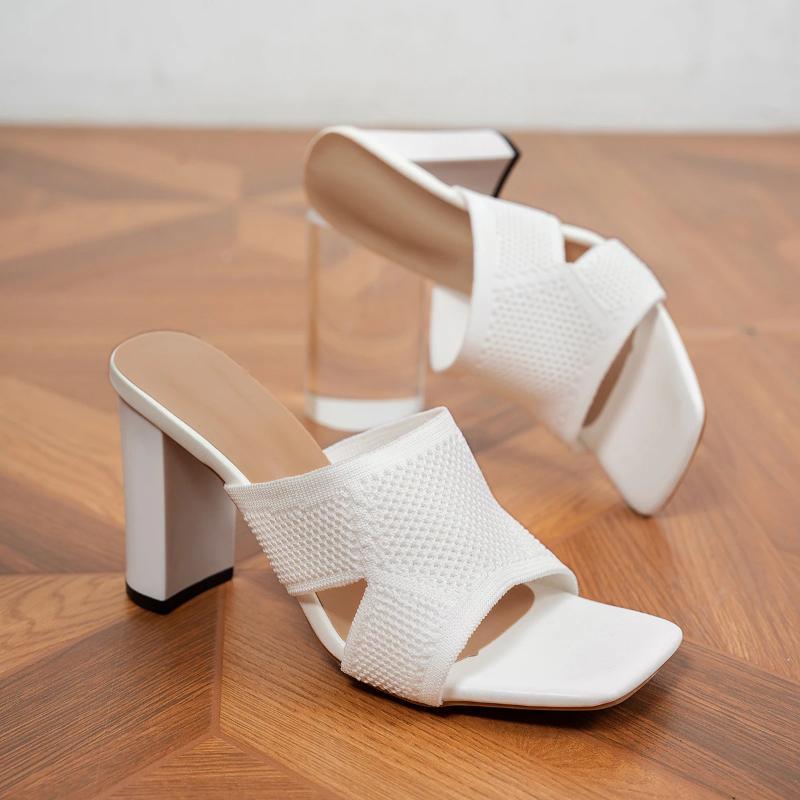 Mules à talons hauts carrés pour femmes, chaussures à bout ouvert, tendance 2025, sandales, tongs d'été, nouveau pour la fête