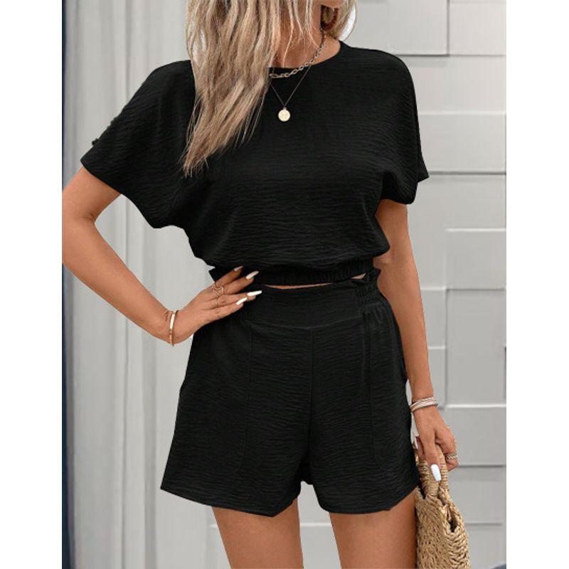 

Loose Short Sleeve Wide Leg Set Loose Short Sleeve Shorts Suit black XL
