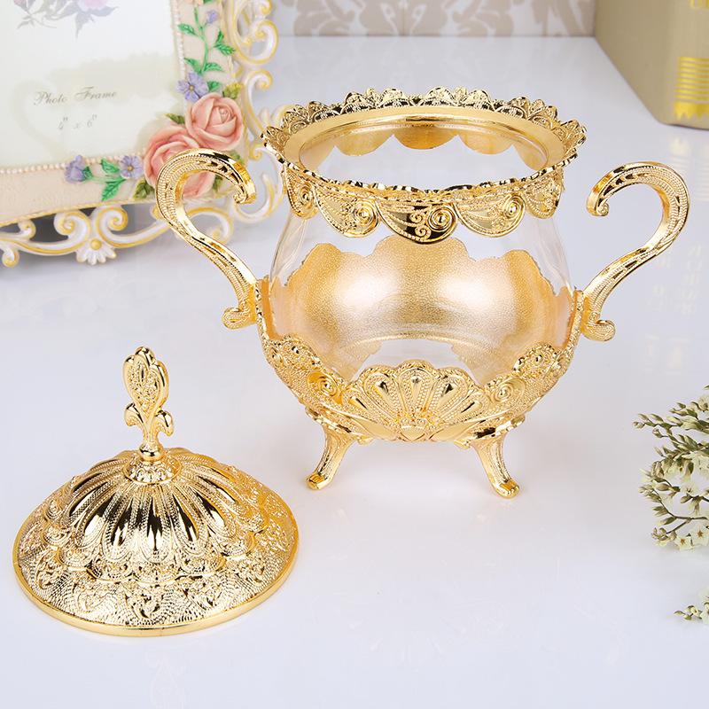 Golden Glass Storage Jar with Lid Restaurant Desktop Sugar Cube Jar Spice Storage Box Seasoning Container Kitchen Storage Tools