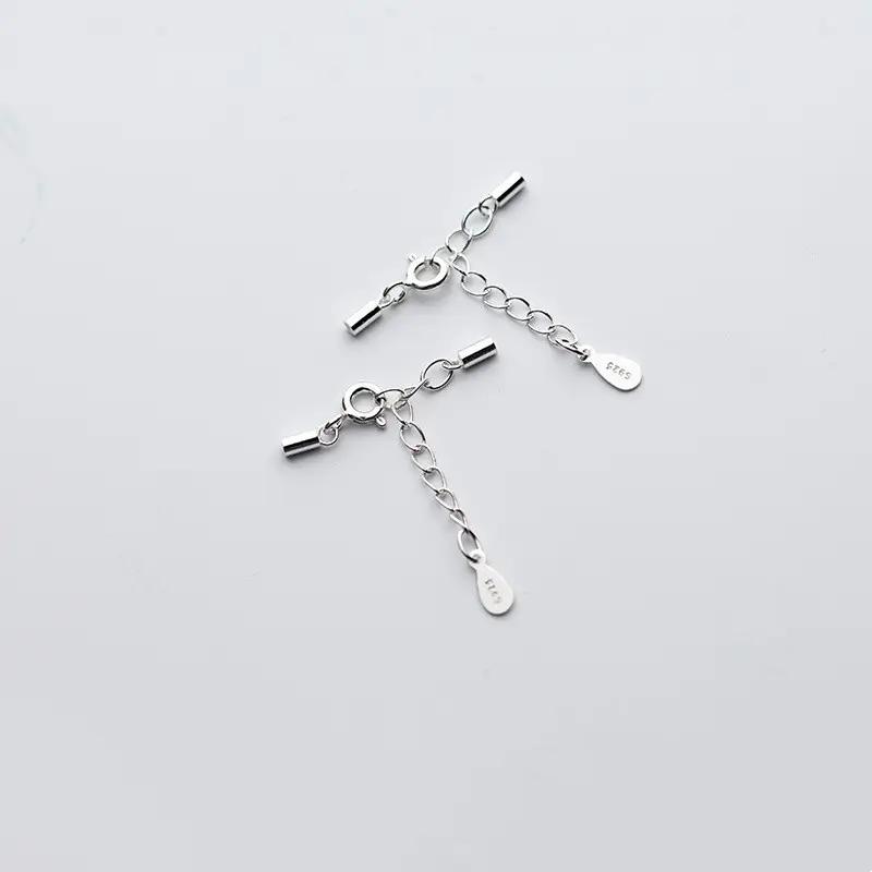 New 925 Sterling Silver End Tube With Spring Clasp Extension Chain for Necklace Bracelet Making 925 sterling silver&1.0mm inner