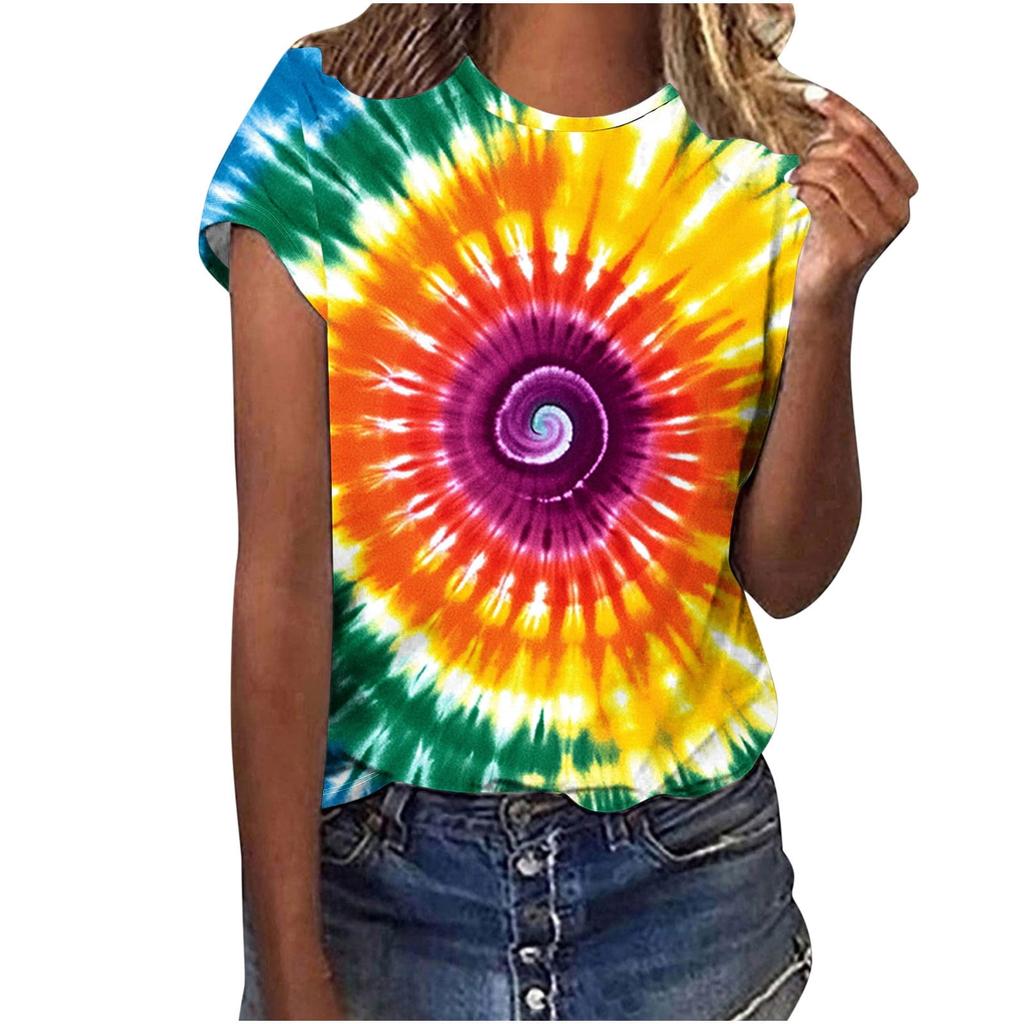 New Colorful Tie Dye 3D Print T-Shirts Women Summer O-Neck Short Sleeve T Shirt Y2k Harajuku Tees Streetwear Top Female Clothing