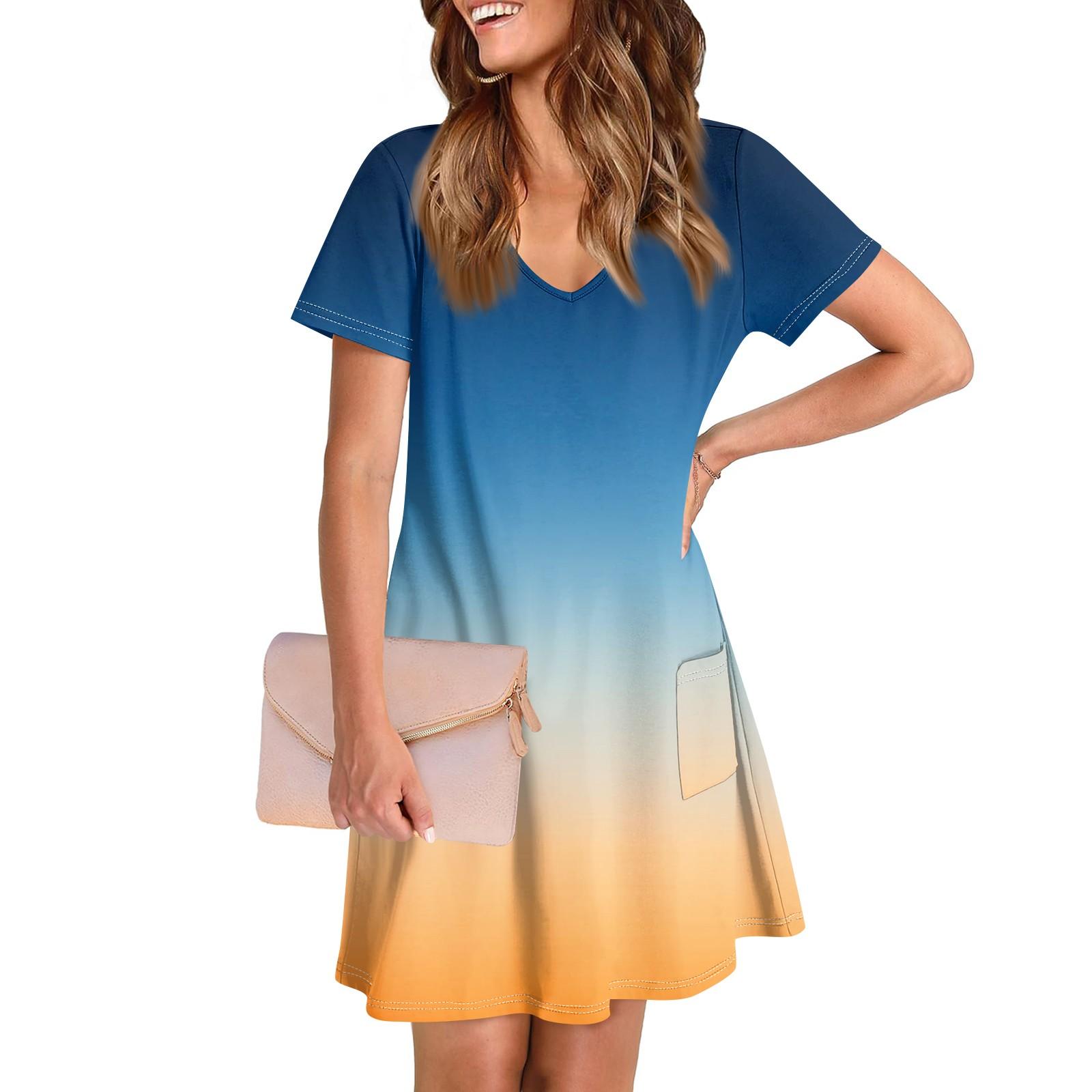 

Женское повседневное и модное платье средней длины с V-образным вырезом и короткими рукавами с принтом S