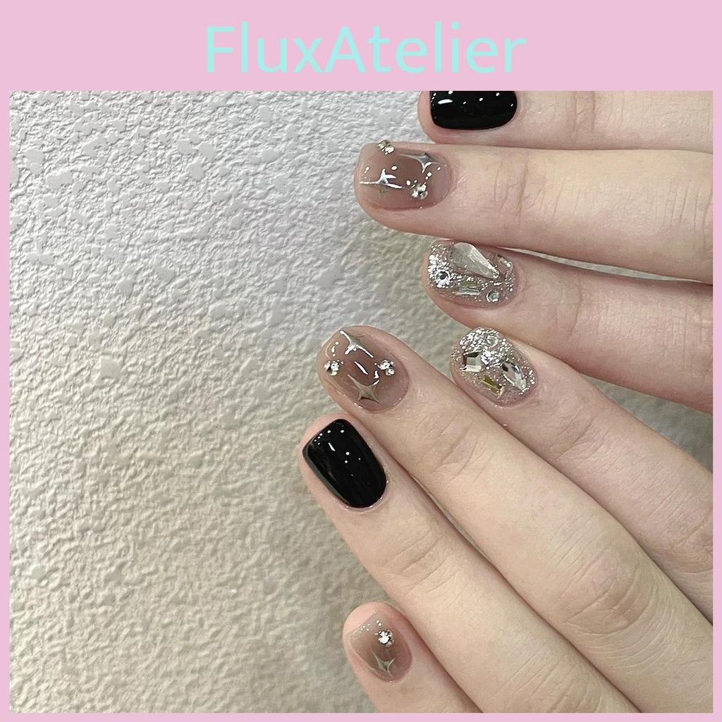 Nail Sticker Handmade Set With Black Shiny Rhinestones Star Suitable Patterns