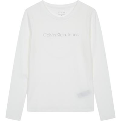 Jeans Logo Straight Cut Long Sleeve T-Shirt Women Tops Bright-White J225484-YAF