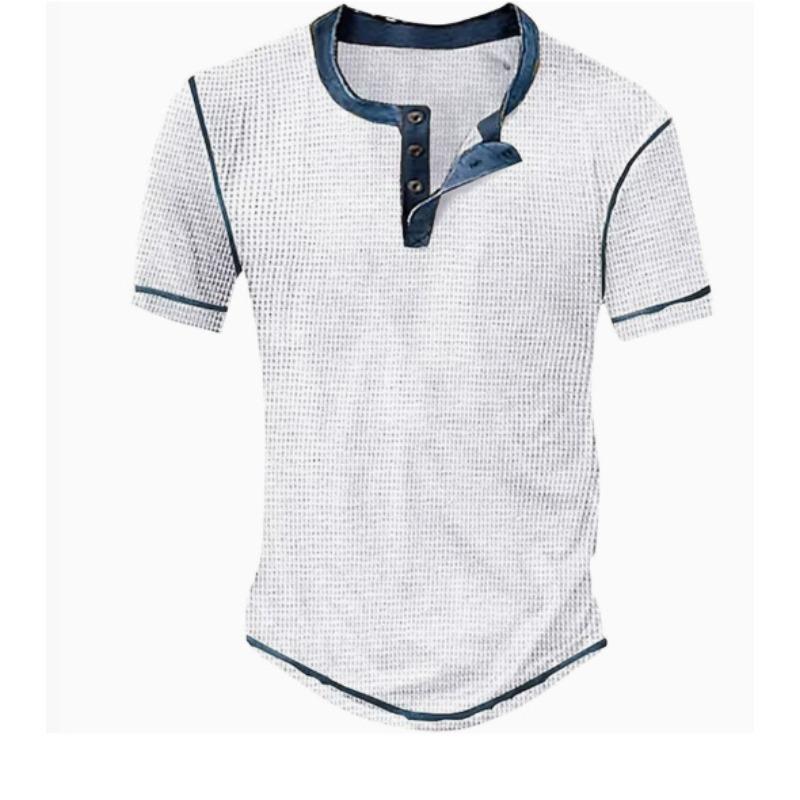 European and American semi-cardigan, casual short-sleeved digital printing slim-fit pullover Henry T-shirt top men's clothing