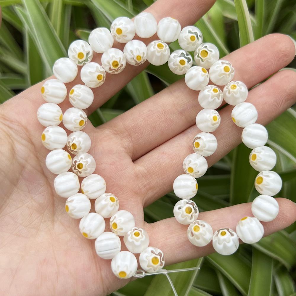 Millefiori Glasperlen 8mm - Rund, Einzelblume, Lose Perlen für DIY Schmuck