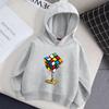 Children's Autumn Hoodie Rubik's Cube Pattern Hoodie, Magic Cube Printed Fashion Versatile Style Girls' Top