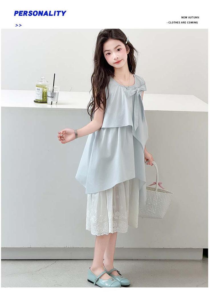 Girls' summer vest dress 2026 new style girls' sleeveless cotton beach dress children's lace princess dress