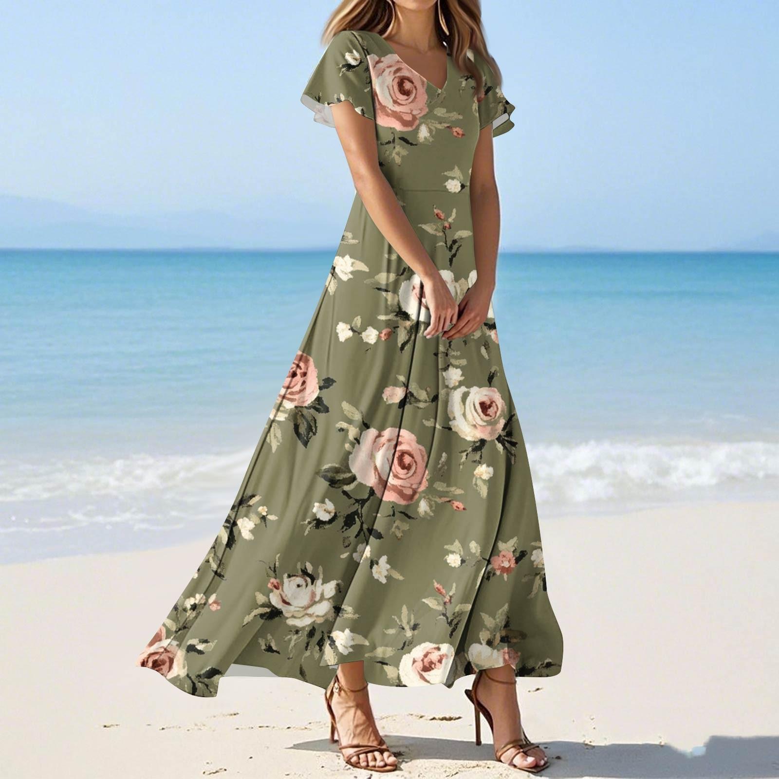 

Женские летние модные повседневные платья с цветочным принтом, платья с V-образным вырезом и коротким рукавом XL