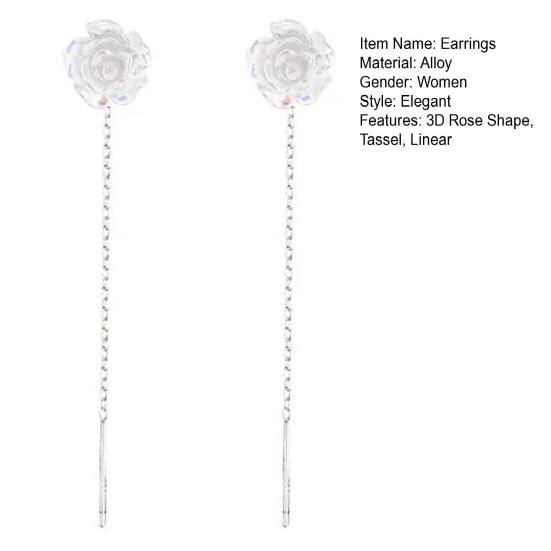 1 pereche de cercei tip trandafir în formă de trandafir 3D cercei lungi cu ciucuri liniar pentru petrecere de bal mireasă nuntă bijuterii urechi