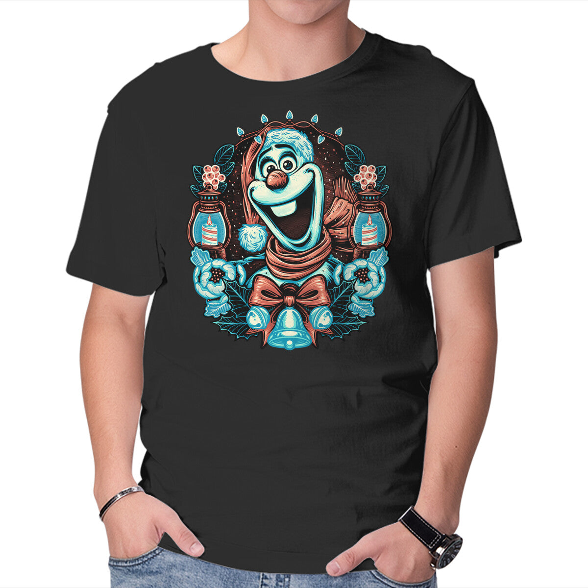 Unisex Crew Neck T-Shirt Christmas Snowman Graphic Short Sleeve Casual Tee M