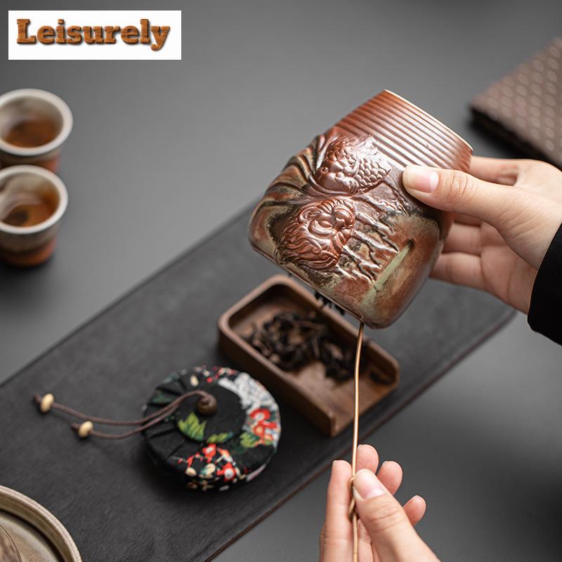 Antique Wood-fired Porcelain Coarse Tea Box Organizer Moisture-proof Creative Storage Tank Containers Tea Caddy Chinese Tea Set
