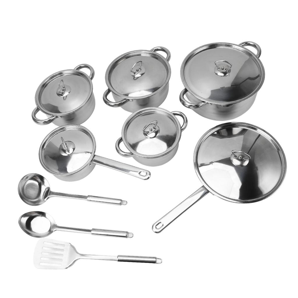Kitchen Cookware Set Stainless Steel Pots Pans Set with Soup Pot Saute Pan Lids for Home Cooking