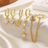 5 Pcs Women Earrings Set Sparkling Rhinestone Flower Butterfly Chain Hoop Earrings Gold Plated Cubic Zirconia Dangling Earrings for Prom Wedding