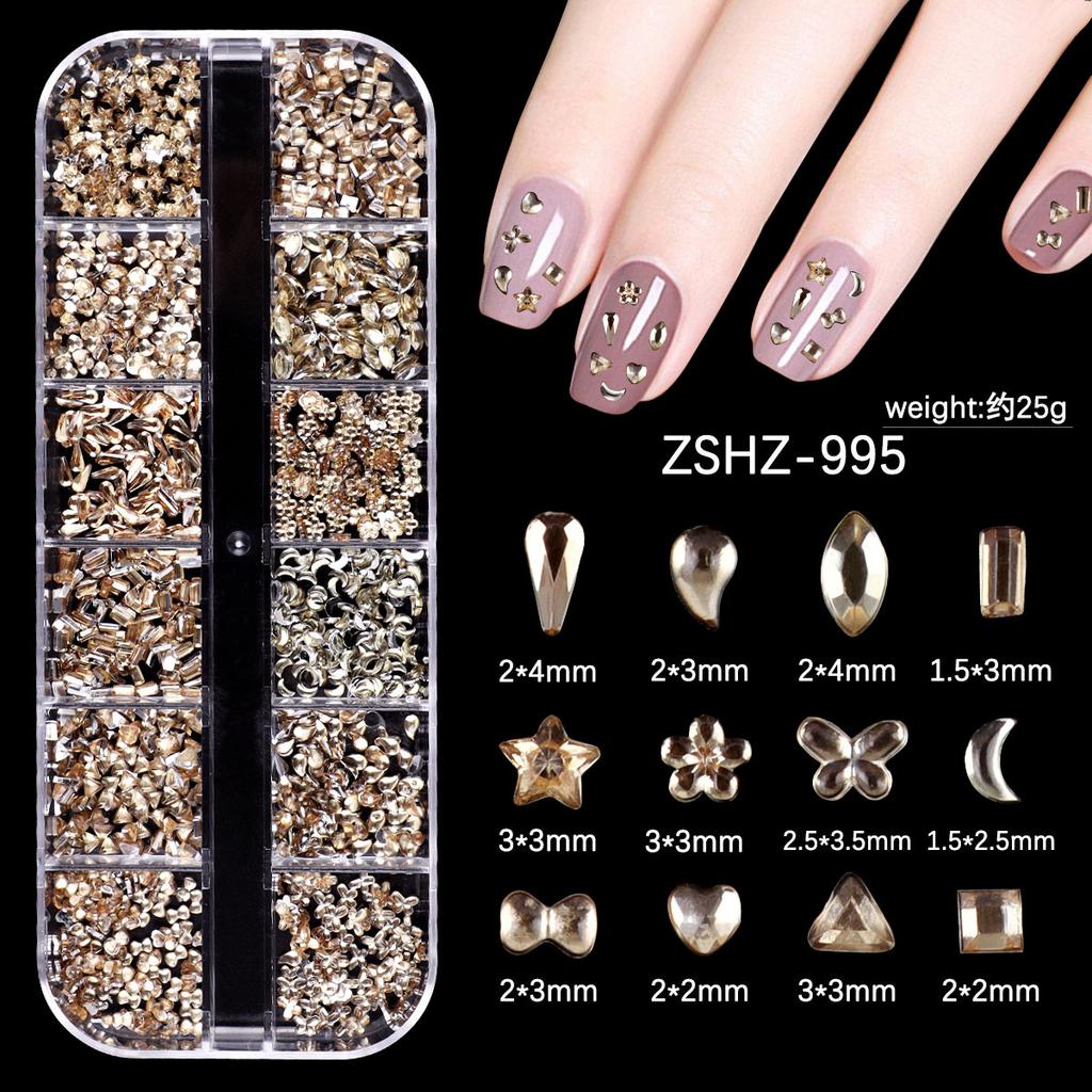 Nail Art Schmuck 12 Gitter Silber Mini Speziell geformter Diamant Acryl Stern Liebe Wassertropfen Schleife Gemischt Flachboden Diamant