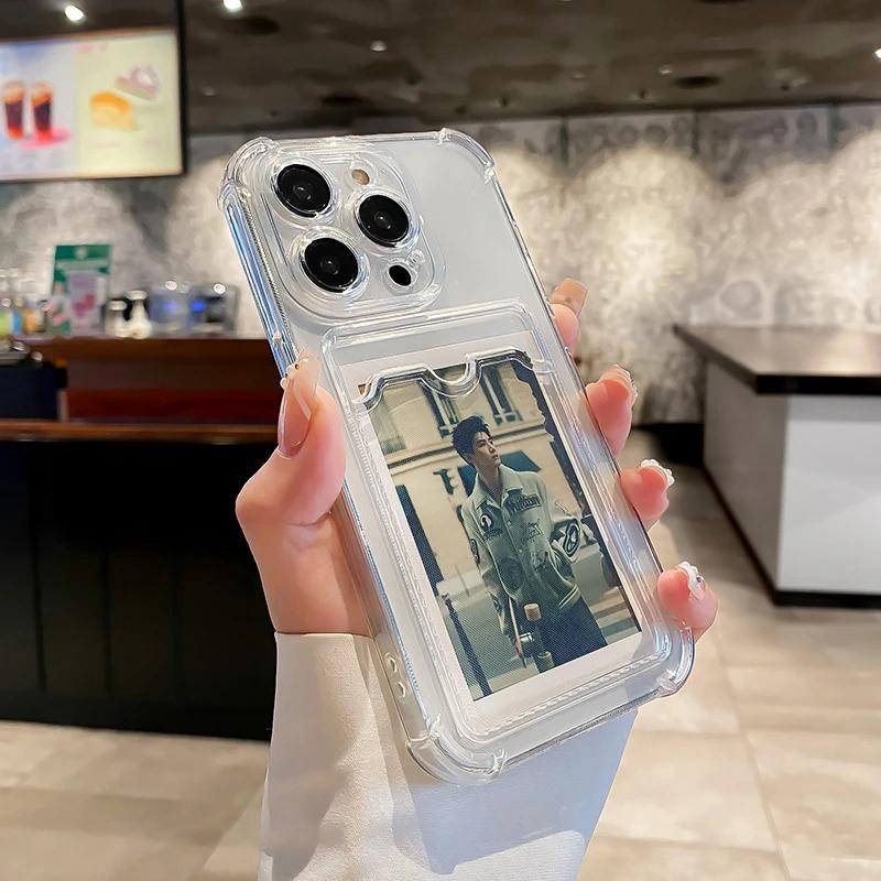 Průhledný držák na karty Pouzdro na telefon Pro iPhone16 11 12 13 14 15 ProMax X Xs Max XR Plus Mini Peněženka Silikonový nárazuvzdorný kryt