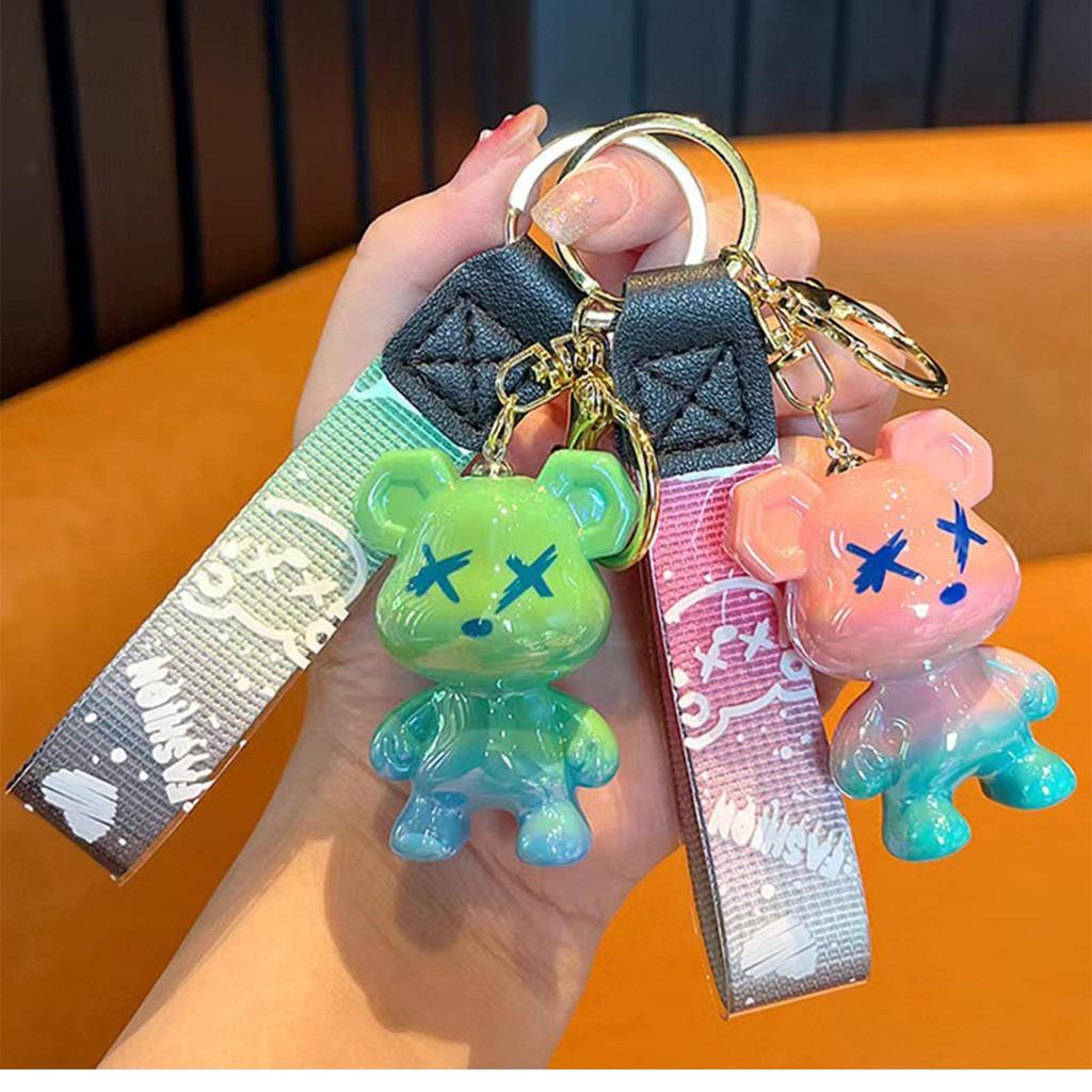 Cute Bear Gradient Resin Keychain for Girls and Boys Easy to Carry Cute Animal Pendant Metal Keychain [Joyasslly] - (Gray)