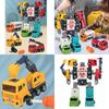 Diy Detachable Engineering Vehicle Toy Set For Boys With Five Colorful Transforming Robots